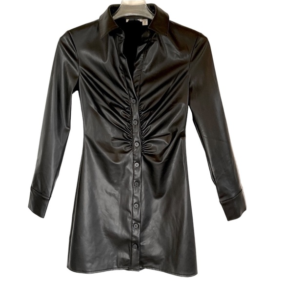 Dresses & Skirts - Black Faux Leather Dress, S Bodycon Long Sleeve Mini